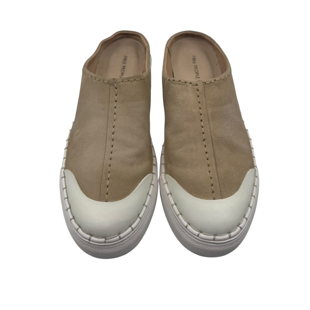 Free People Tan Suede Cap Toe Mule Sneakers Whipstitch Slip On Womens 11